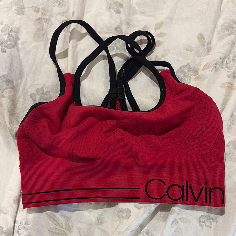 Calvin Klein Red and Black Sports Bra